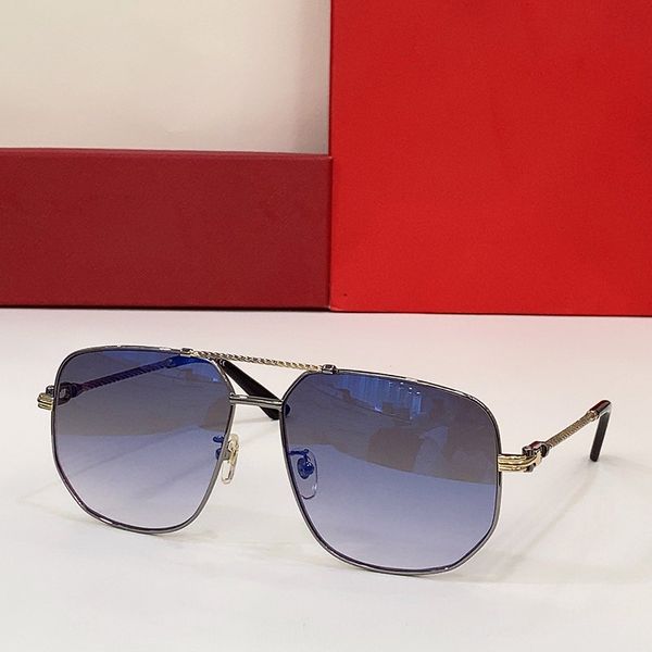 

fashion sunglasses frames men designer metal glasses full frame big size square gold silver titanium arms coated blue lens eye protection ma, Black