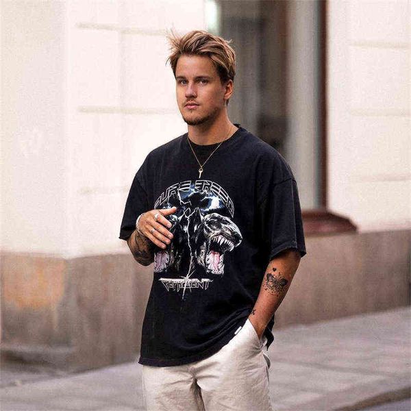 

ox repeat terrier wash used t-shirt, White;black