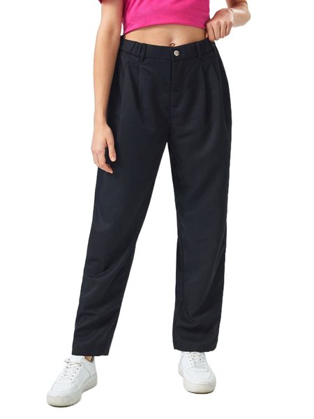 

1pc solid slant pocket pants 11gq#, Black