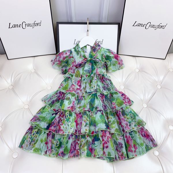 

summer kids girls chiffon dresses fashion bow baby girl flowers print dress children tutu birthday clothing, Red;yellow