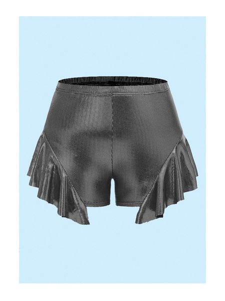 

plus polka dot ruffle hem shorts o6mu#, Black
