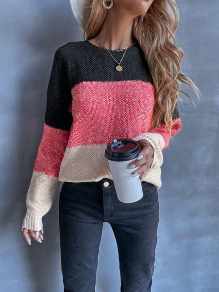 

drop shoulder colorblock oversized sweater k6hj#, White;black