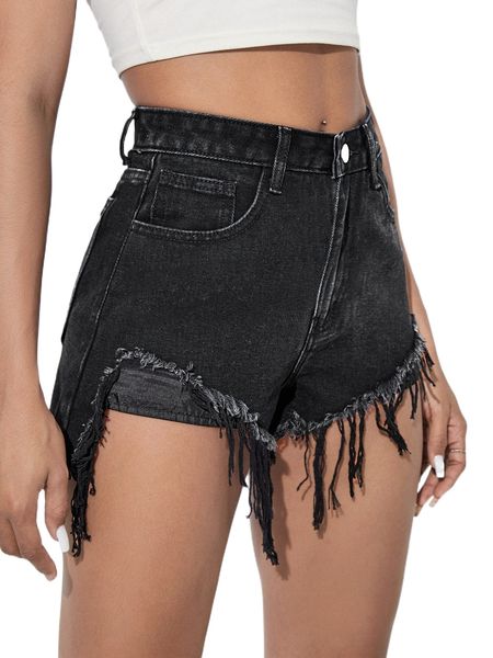 

raw hem zip up denim shorts z0tc#, White;black