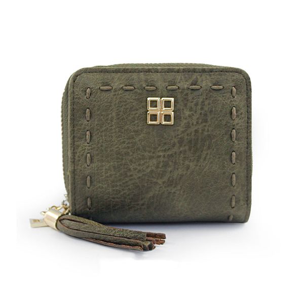 

new fashion lady's purses simple retro thick hemp threading tassel zipper zero wallet folding versatile short wallets, Red;black