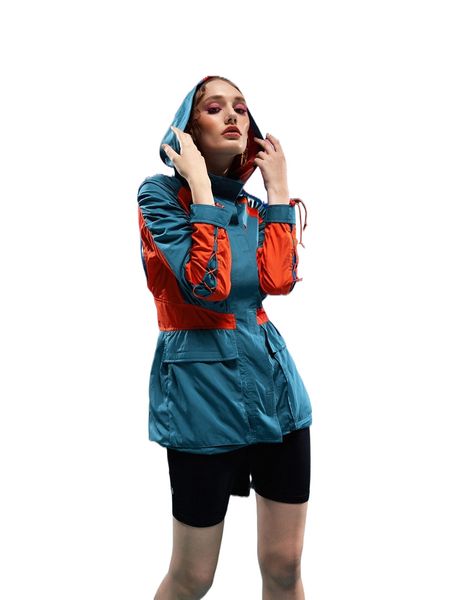 

x amiko two tone raglan sleeve drawstring hooded windbreaker jacket b0vo#, Black;brown