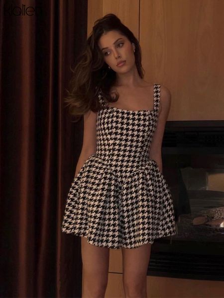 

women dress fashion casual elegant strap mini a-line dress plaid simple wild sweet college style streetwear y2k, Black;gray