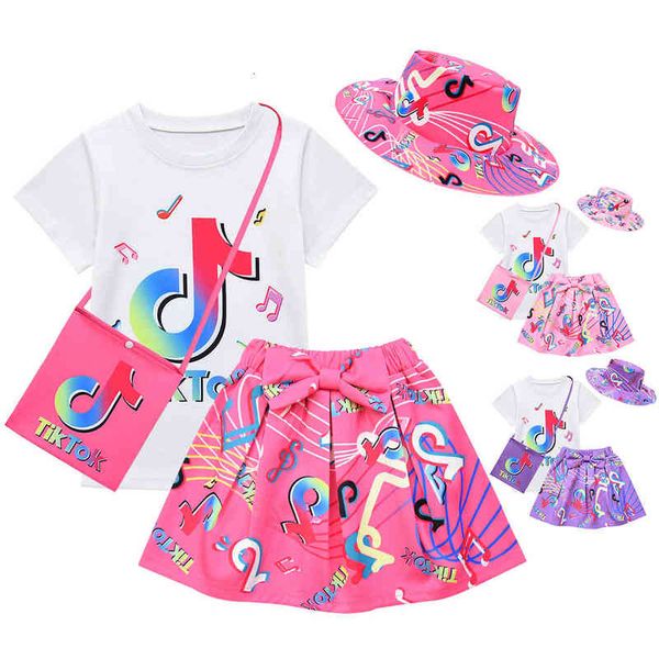 

tiktok tiktok children's dress, girls four piece short sleeved skirt 3531, White