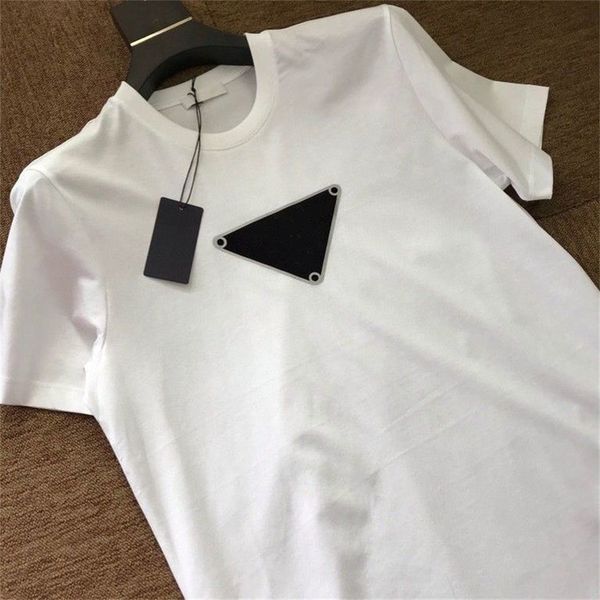 

luxury men's t shirts with big triangle brand p cotton classic short sleeve blouse tees casual t-shirt match crew neck black white tshi, White;black