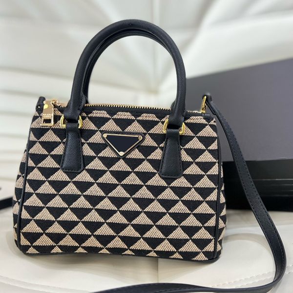 

italy brand classic triangle sign galleria handbags lady bags embroidered fabric shoulder bag fashion double zipper women crossbody totes lu