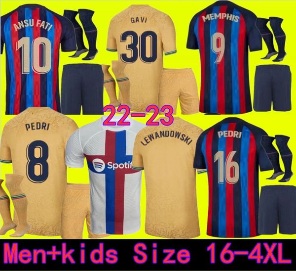 

camisetas de football memphis pedri adama auba lewandowski soccer jersey ferran 22 23 ansu fati 22 23 gavi f. de jong dest kit shirt men kid, Black;yellow