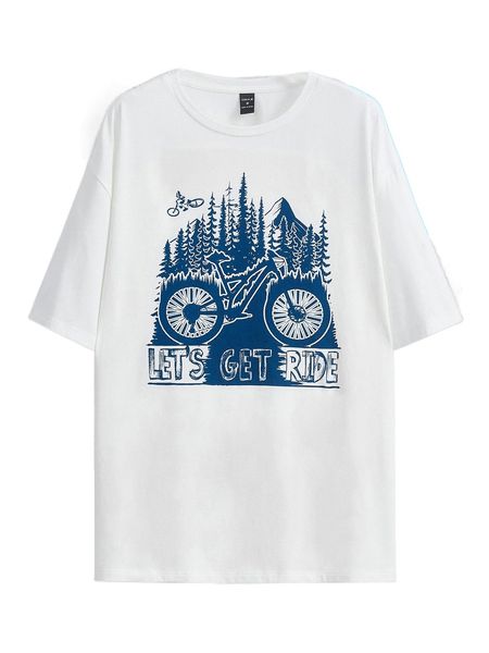 

x ilya danilov men slogan & bicycle print drop shoulder tee d3wi#, White;black