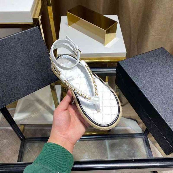 

fragrance sandals small metal chain herringbone toe and foot flat sandals women's woven hemp rope beach f5ge, Black