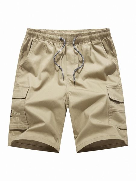 

men letter embroidery flap pocket side drawstring waist shorts m1hn#, White;black