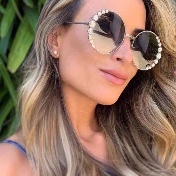 

sunglasses f female style star same fashion personalized diamond inlaid large round frame sunglasses, White;black