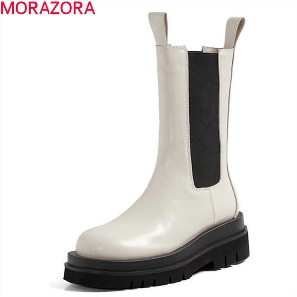 

morazora size 3343 fashion genuine leather boots women thick sole chelsea boots british style winter platform ankle boots 210911, Black