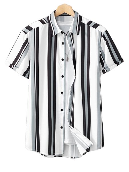 

men random vertical striped shirt without tee m9lj#, White;black
