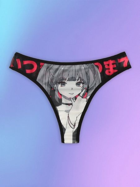 

romwe anime cartoon figure mesh panty 96lt#, Black;red