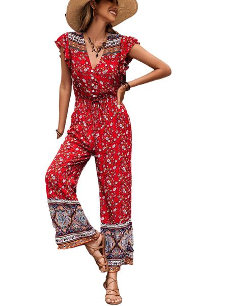

floral button tie front b.utterfly s.leeve j.umpsuit 67dd#, Black;white