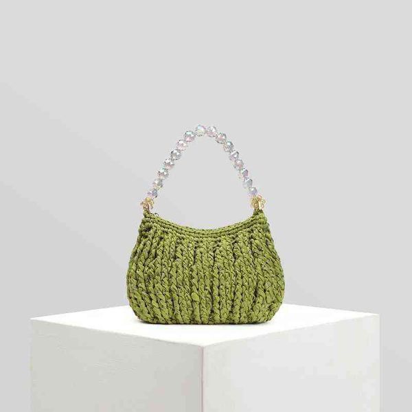 

evening bag new fashion handmade woven bag beads single shoulder forearm casual handbag women customized green bags for 20220607