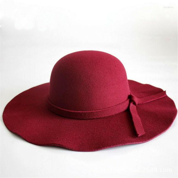 Cappelli a tesa larga Cappello grande in feltro di lana Summer Beach Donna Lady Travel Cappello da sole floscio Vintage pieghevole Nero Rosso CamelWide Oliv22