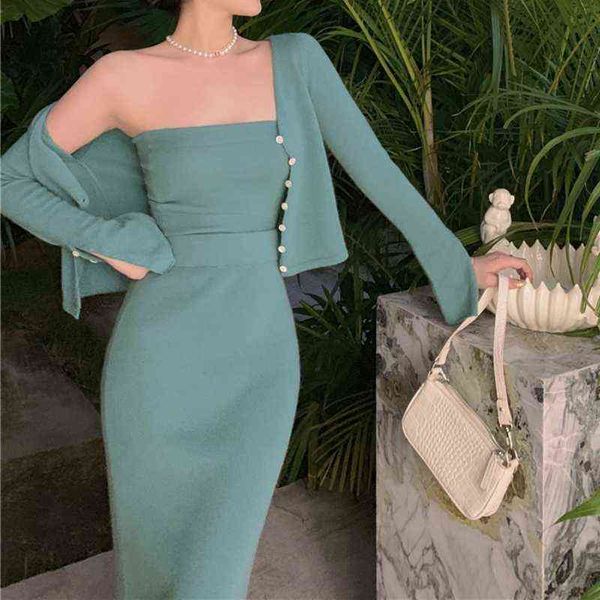 

fashion casual knit suits cardigans camisole skirts 3pcs sets womens outfits girls sweater three piece suits ensemble femme t220729, Gray