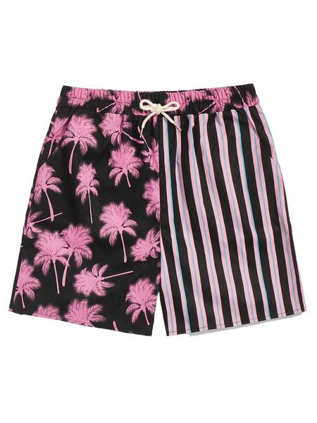 

romwe guys striped tree print shorts z51m#, White;black