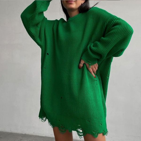 O collo oversize mini lavorato a maglia abito da donna 2022 autunno inverno manica lunga strada elegante abiti larghi casual festa della mamma regalo