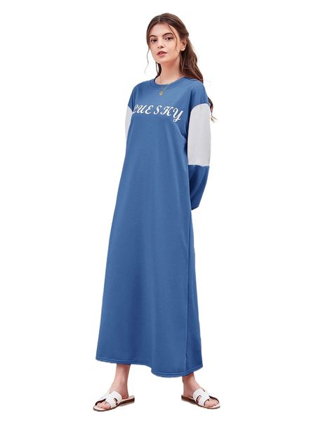 

letter graphic colorblock sweatshirt dress 89ez#, Black