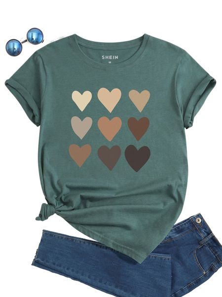 

heart print crew neck tee k9is#, White