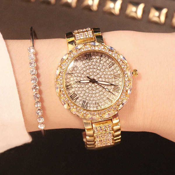 

new fashion full diamond dial luxury ladies watches quartz clock stainless steel strap women watch, Slivery;brown