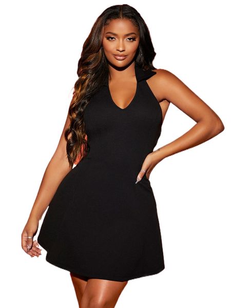 

sxy solid low back halter dress u4gf#, Black;gray