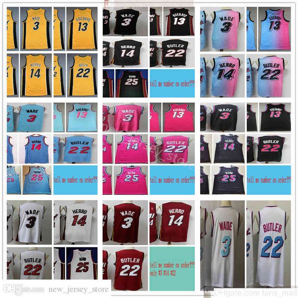 

2021 2022 yellow 3 dwyane 22 jimmy wade butler jerseys black blue city 14 tyler 13 bam herro adebayo kendrick nunn jersey shorts, Black;red