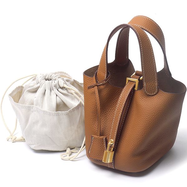 

leather ladies handbag designer luxury one shoulder bucket bag inside and outside leather ladies handbag mini 15cm