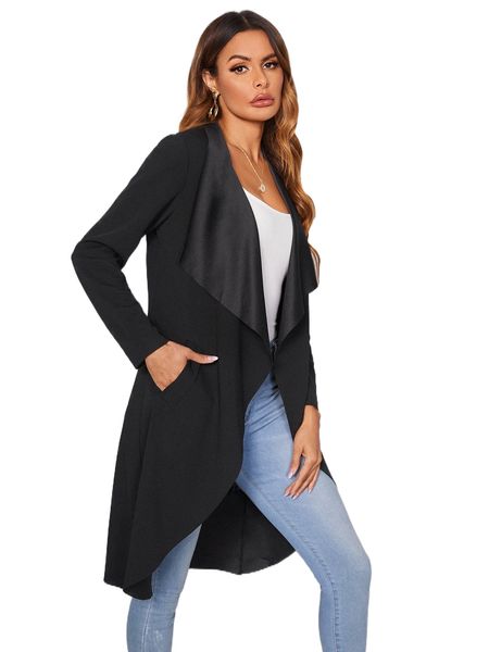 

waterfall collar slant pocket coat y2vj#, Black