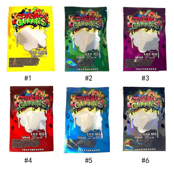 

6 color 500mg dank gummies mylar packing bag edibles retail zip lock packaging bag worms bears cubes gummy
