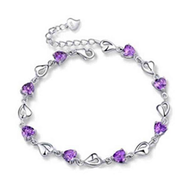 

romantic wedding gift purple blue amethyst heart chain bracelet for women, Golden;silver