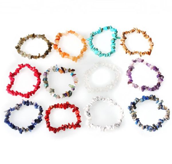 

charm bracelets jewelry drop delivery 2021 15 color natural healing crystal sodalite chip 18cm stretch mixed gemstone chakra fashion men etl, Golden;silver