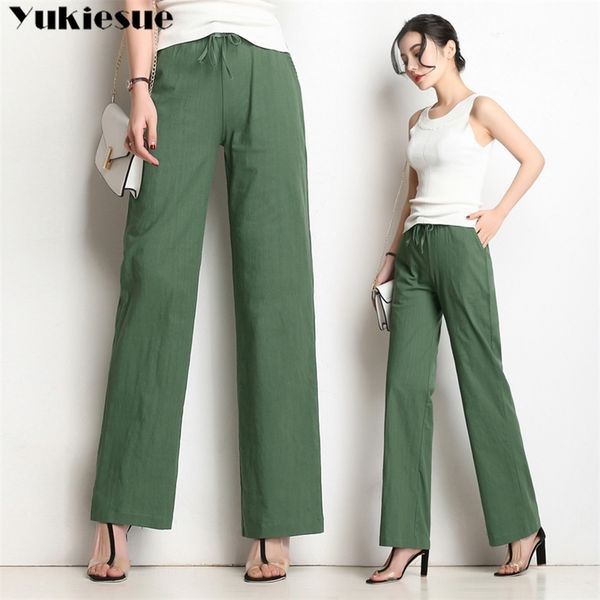 

streetwear cotton and linen wide leg pants for women trousers women s pants capris casual straight pants female plus size 4xl 210412, Black;white