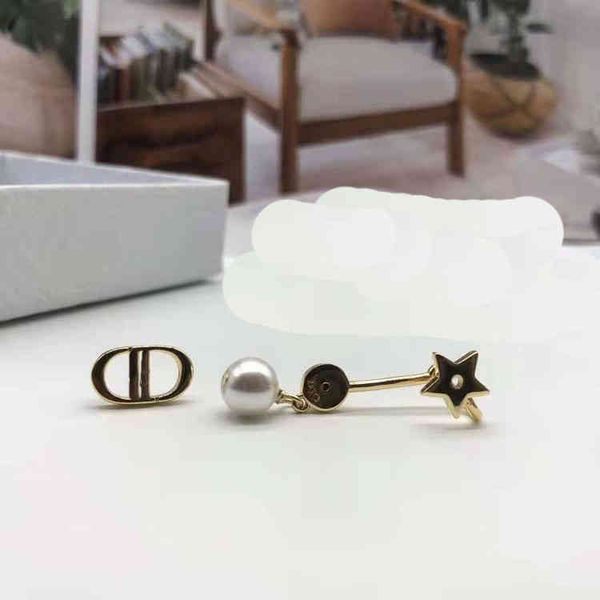 

fine jewellery ornament charm earring five pointed star pearl single earring brass earring 925 silver needle, Golden