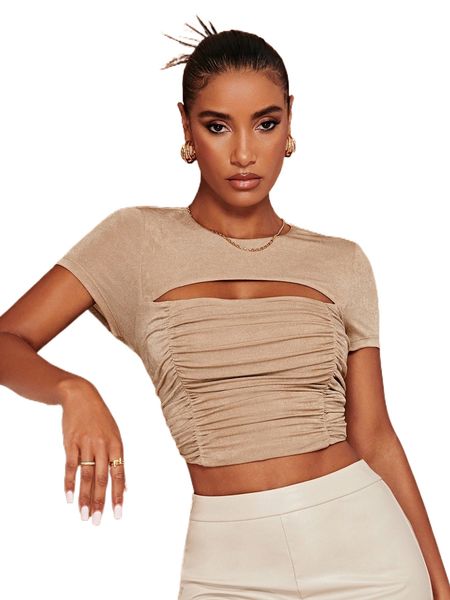 

lace up backless crop tee 03yg#, White