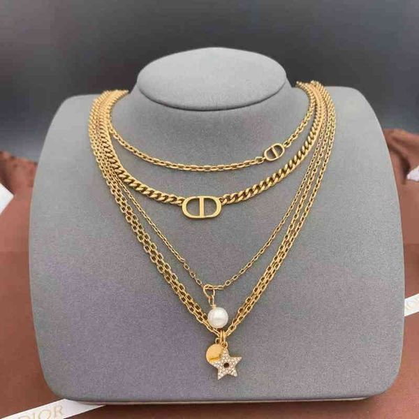 

2022 factory wholesale new di home multi-layer star necklace bronze versatile ins light luxury, Silver