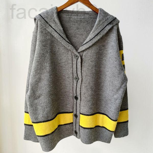 

women's knits & tees designer 22 autumn and winter new d navy collar contrast knitted cardigan women esrm, White