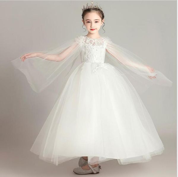 Mädchen Kleider Weiße Spitze Lange Brautjungfer Kleid Mädchen Ballkleid Kinder Blume Für Hochzeit Kinder Prinzessin Party Kleidung
