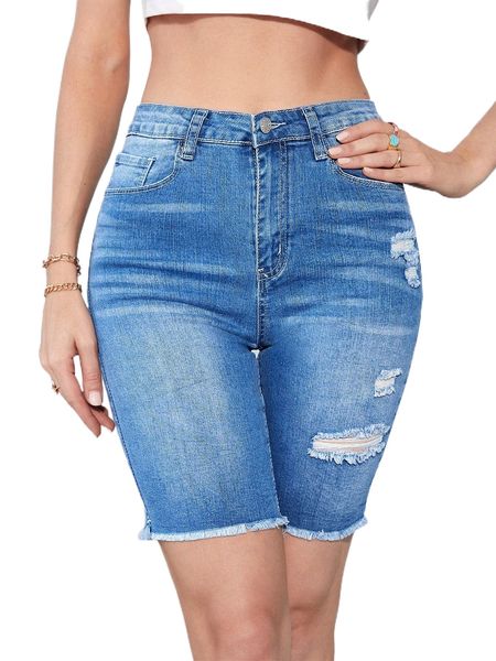 

ripped raw hem biker denim shorts d2dr#, White;black