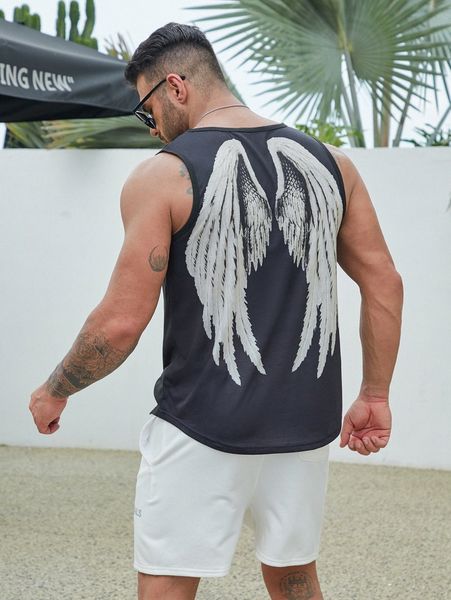 

extended sizes men wing print tank 36t2#, White;black