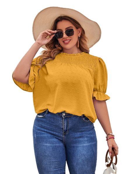 

plus frill neck swiss dot blouse n5i3#, Black