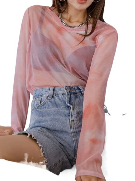 

dazy tie dye mesh sheer without bra a7kf#, White