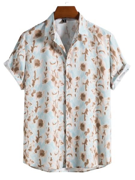 

romwe guys all over print button front shirt 51wg#, White;black