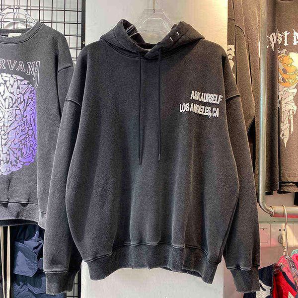 

askyurself fashion hoodie men washed fleece foam print askyurself women sweatshirts los angeles pullover t220726, Black