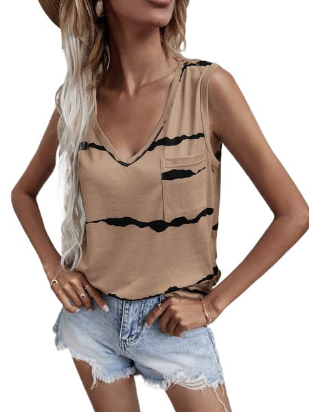 

graphic print pocket patched v-neck tank k5mx#, White